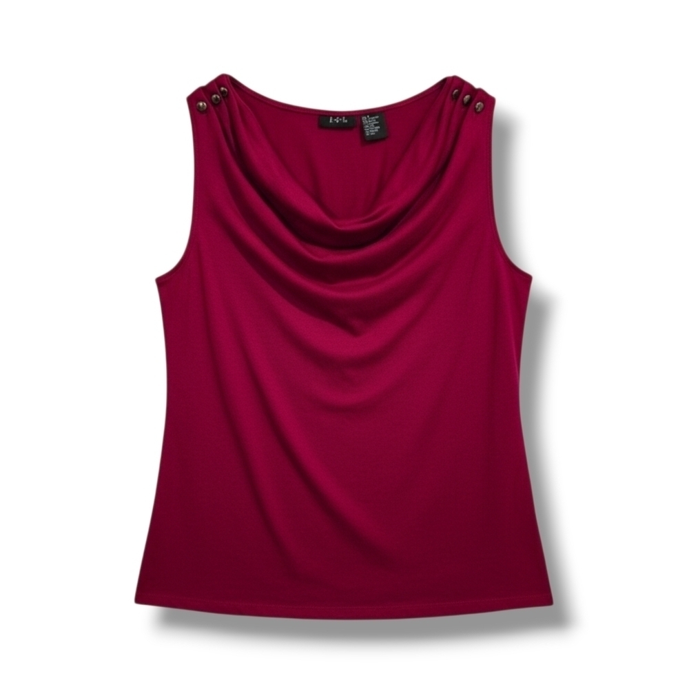 RQT Women's Plum draped neckline sleeveless blouse - small